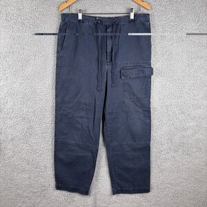 VINTAGE Structure Pants Mens L Blue Drawstring Baggy Cargo Pockets Skater Y2K